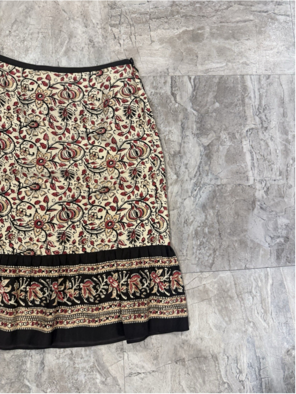 VTG Y2K ANN TAYLOR LOFT Petites 100% Silk FLORAL RUFFLE SKIRT sz 2P